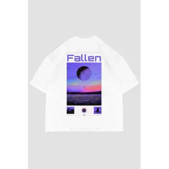 Fallen Sırt Baskılı Oversize Unisex Beyaz