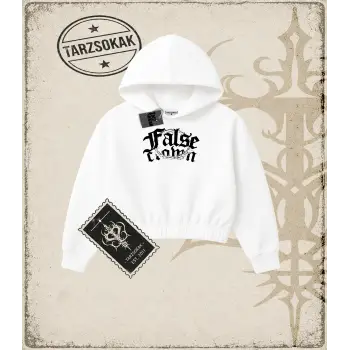 FALSE CLOWN Kadın Crop Kapşonlu Sweatshirt