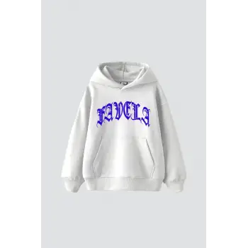 Favela Mavi Taş Baskılı Oversize Unisex Beyaz