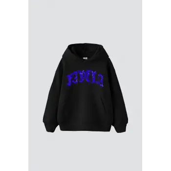 Favela Mavi Taş Baskılı Oversize Unisex Siyah