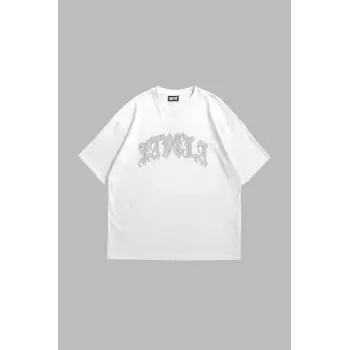 Favela Taş Baskılı Oversize Unisex Beyaz
