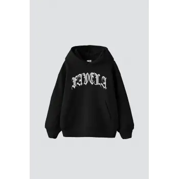 Favela Taş Baskılı Oversize Unisex Siyah