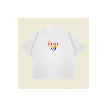 Fear Baskılı Oversize Unisex Pamuklu Nefes Alan Kalın Kumaşlı