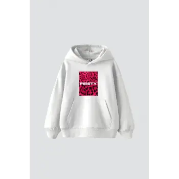 Feisty Baskılı Oversize Unisex Beyaz