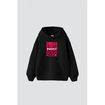 Feisty Baskılı Oversize Unisex Siyah