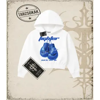 FIGHTER Kadın Crop Kapşonlu Sweatshirt