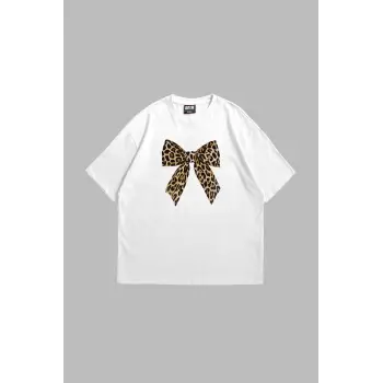 Fiyonk Leopar Baskılı Relaxed Fit Beyaz