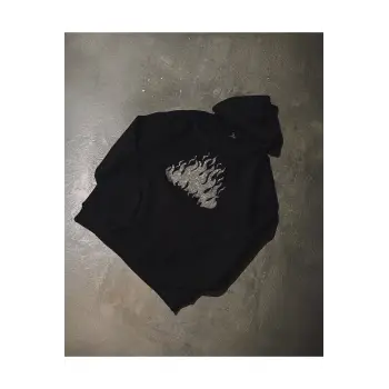 Flame Taş Baskılı Oversize Unisex Siyah