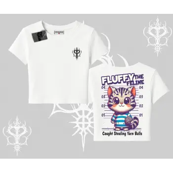 Fluffy The Feline Yazılı Sevimli Kedi Arka Baskılı Babby Tee Tshirt