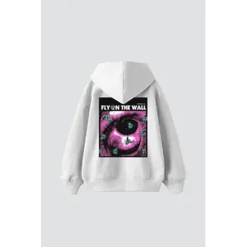 Fly On The Wall Baskılı Oversize Unisex Beyaz