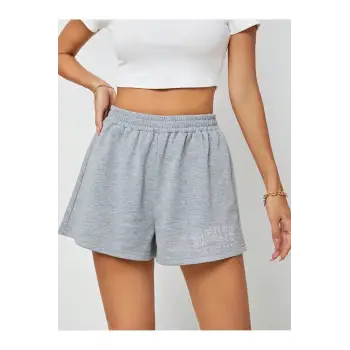 Frenchy Letter Graphic Elastic Waist Şort