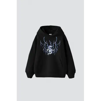 Future Yıldırım Baskılı Oversize Unisex Siyah