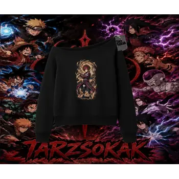 Gaara Naruto Anime Karakteri Kadın Kayık Yaka Sweatshirt Beyaz