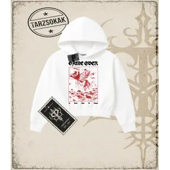 GAMEOVER Kadın Crop Kapşonlu Sweatshirt