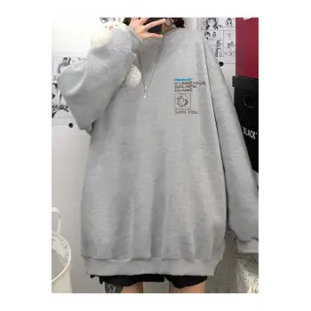 GETUPEARLY Özel Renkli Oversize Bisiklet Yaka Pamuklu Sweatshirt Gri