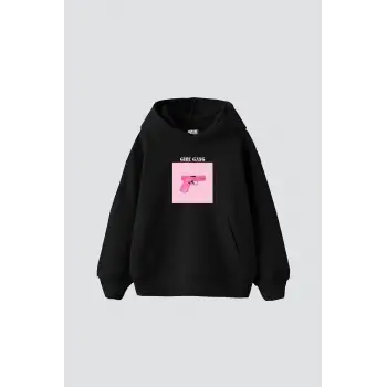 Girl Gang Baskılı Oversize Unisex Siyah