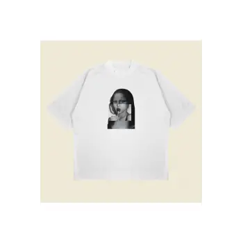 Glitch Lisa Baskılı Oversize Unisex Pamuklu Nefes Alan Kalın Kumaşlı