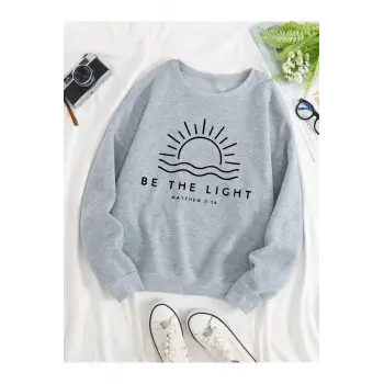 Göğüs Baskılı Üç İplik Ünisex Oversize Sweatshirt Gri