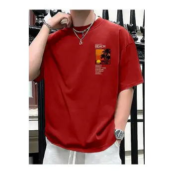 Göğüs Beach Baskılı Oversize Erkek T-Shirt