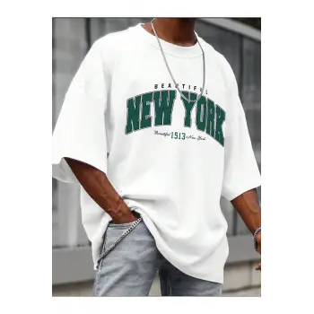 Göğüs Mega New York Baskılı Oversize Erkek T-Shirt