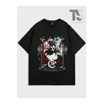 Goth Erkek Figürlü ve Harfli Grafik Tişört
