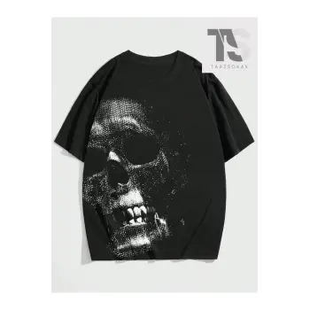 Goth Erkek Kafatası Baskılı Tişört