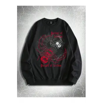 Goth Guys Slogan & Skull Print Pullover Siyah