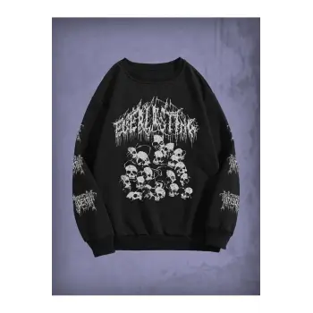 Goth Skull & Letter Graphic Thermal Lined Sweatshirt