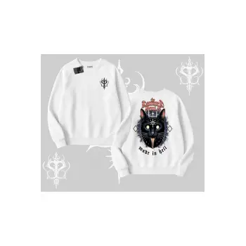 Gothic Cat Made in Hell Baskılı Sweatshirt Biskilet Sweatshirt