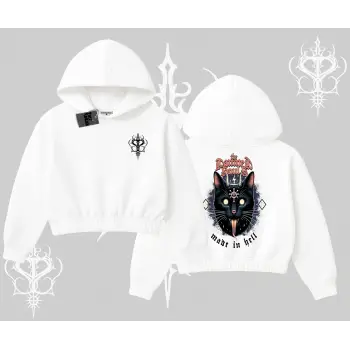 Gothic Cat Made in Hell Baskılı Sweatshirt Kapşonlu Crop Sweatshirt
