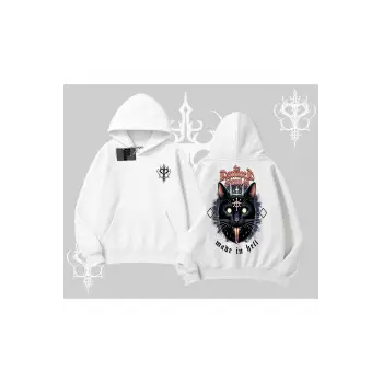 Gothic Cat Made in Hell Baskılı Sweatshirt Kapşonlu Sweatshirt