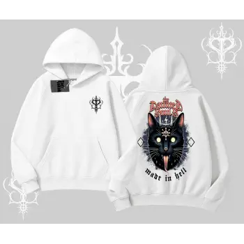 Gothic Cat Made in Hell Baskılı Sweatshirt Kapşonlu Sweatshirt