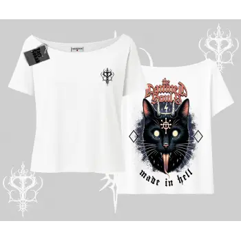 Gothic Cat Made in Hell Baskılı Sweatshirt Kayık Yaka Tshirt