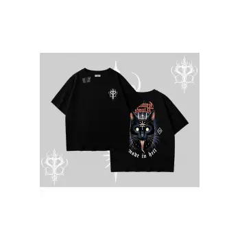 Gothic Cat Made in Hell Baskılı Sweatshirt Oversize Tshirt