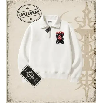 Gotik & Grunge STREETWEAR AMORE HALFTONE Yarım Fermuarlı Sweatshirt