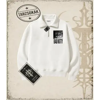 Gotik & Grunge STREETWEAR BAD KITTY Yarım Fermuarlı Sweatshirt