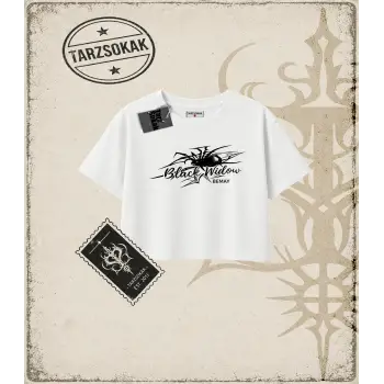 Gotik & Grunge STREETWEAR Black Widow Omuzu Açık Spider Crop Tişört