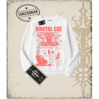 Gotik & Grunge STREETWEAR BRUTAL CAT Bisiklet Yaka Sweatshirt