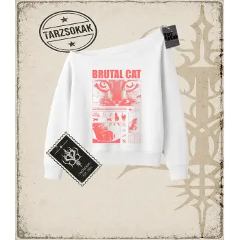 Gotik & Grunge STREETWEAR BRUTAL CAT Kayık Yaka Sweatshirt