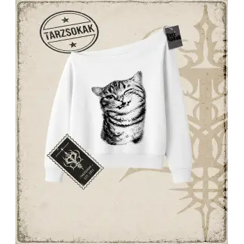 Gotik & Grunge STREETWEAR Cat Gotik Y2K Kayık Yaka Sweatshirt