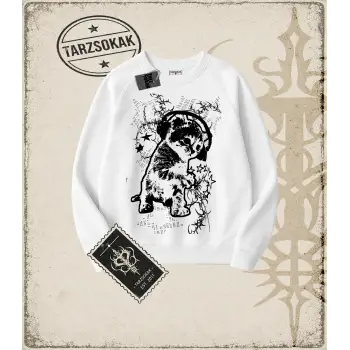 Gotik & Grunge STREETWEAR CAT RETRO (1) Bisiklet Yaka Sweatshirt