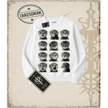 Gotik & Grunge STREETWEAR CAT RETRO (3) Bisiklet Yaka Sweatshirt
