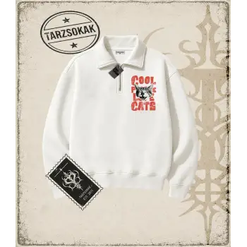 Gotik & Grunge STREETWEAR COOL CATS Yarım Fermuarlı Sweatshirt