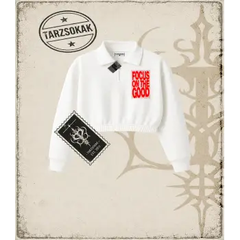 Gotik & Grunge STREETWEAR FOCUS ON THE GOOD Yarım Fermuarlı Crop  Sweatshirt
