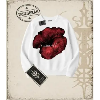 Gotik & Grunge STREETWEAR LIPS OFF Bisiklet Yaka Sweatshirt