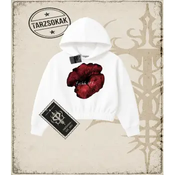 Gotik & Grunge STREETWEAR LIPS OFF Crop Kapşonlu Sweatshirt