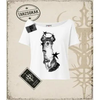 Gotik & Grunge STREETWEAR Meow Kayık Yaka Tişört