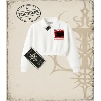 Gotik & Grunge STREETWEAR PLAY AGAIN Yarım Fermuarlı Crop  Sweatshirt