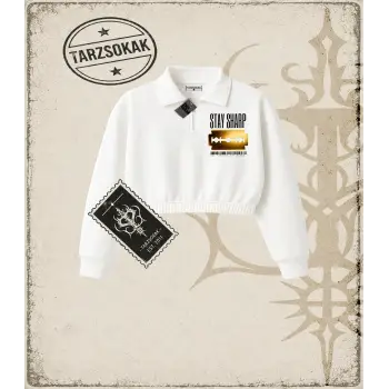 Gotik & Grunge STREETWEAR STAY SHARP Yarım Fermuarlı Crop  Sweatshirt