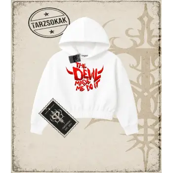 Gotik & Grunge STREETWEAR THE DEVIL MADE ME DO IT Crop Kapşonlu Sweatshirt
